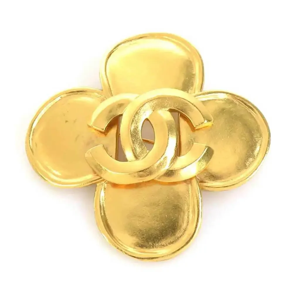 CHANEL Authentic Gold Logo Brooch